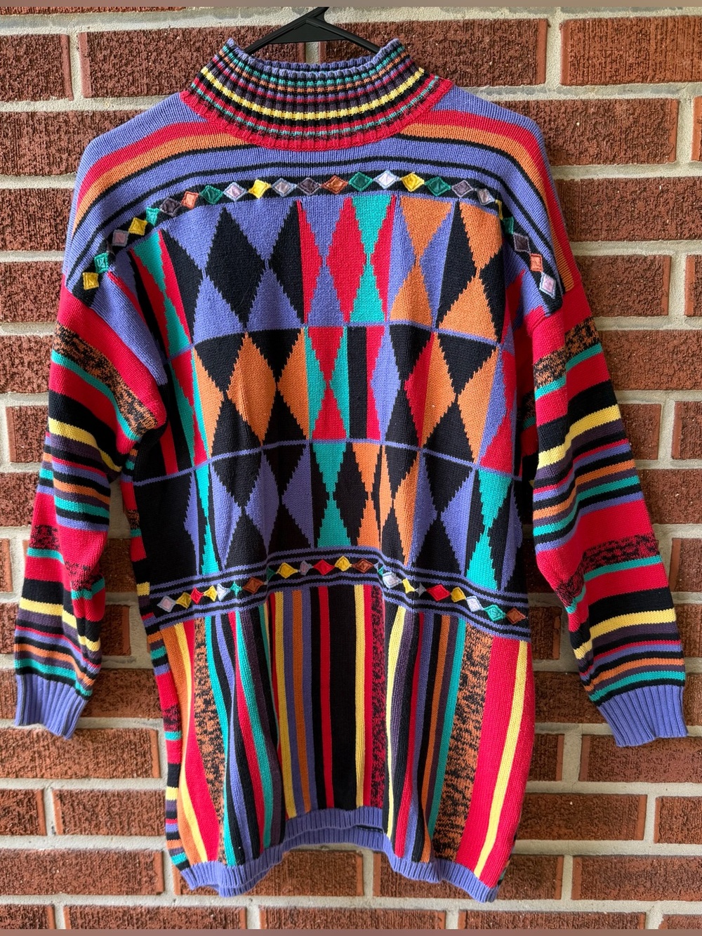 Vintage 90's Bright Multi-Colored Sweater Boho Hip Hop Streetwear Coogi Style
